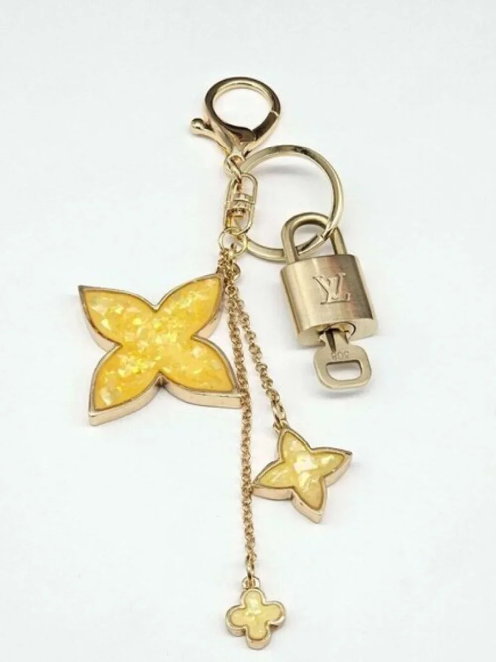 LV Gold Padlock 🔑 Authentic Louis Vuitton Charm + Unbranded Flower Keychain